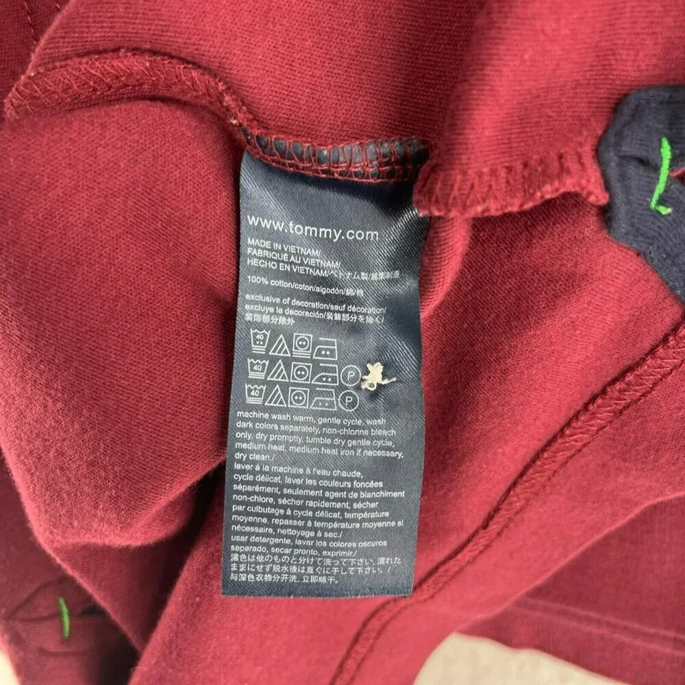Tommy Hilfiger Polo Shirt Men's Sz M Maroon Custom Fit 2-Button Embroidered Logo - Picture 8 of 10